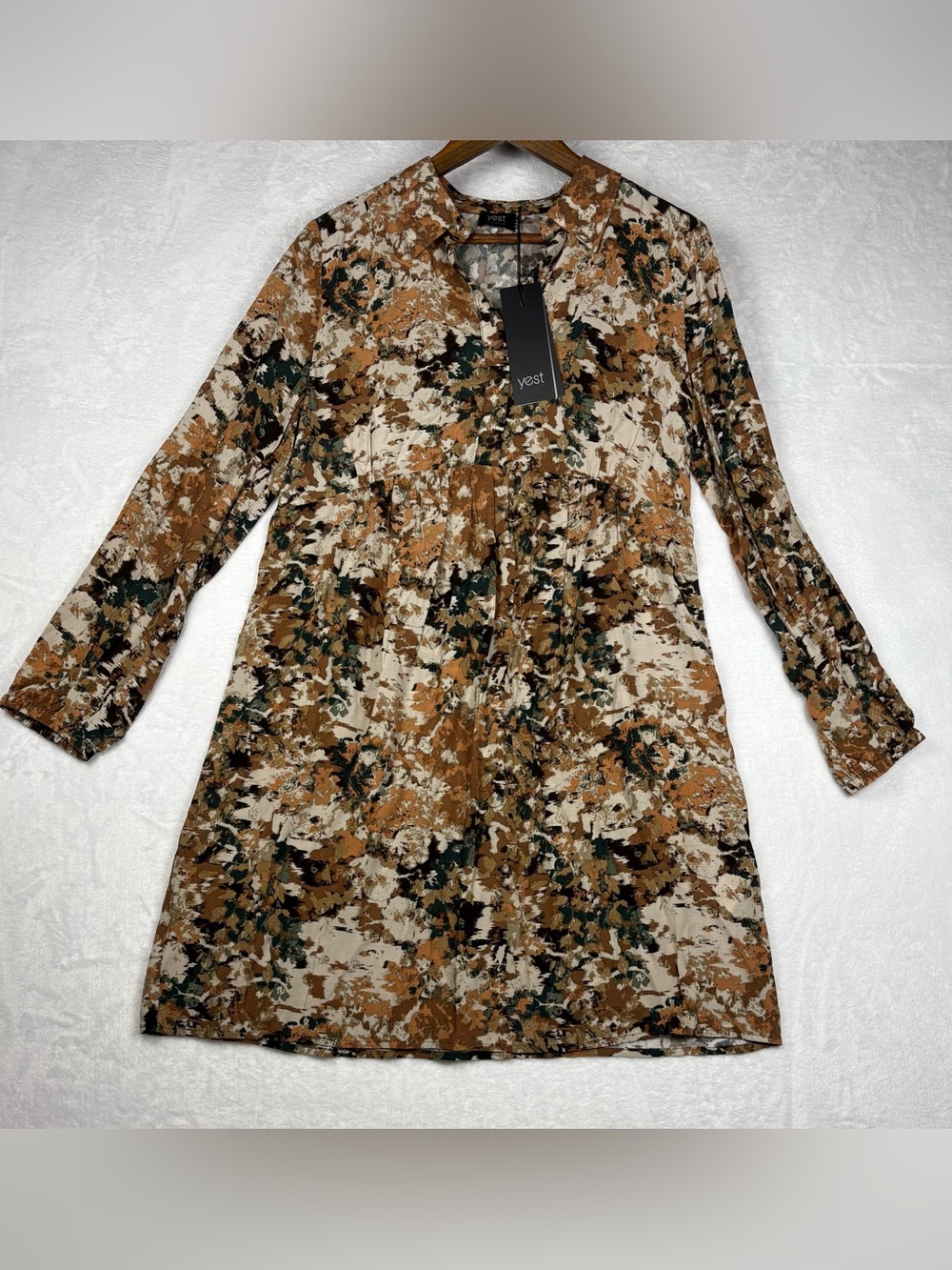 NWT Yest Earthy Abstract Camo Floral Shirt Dress
